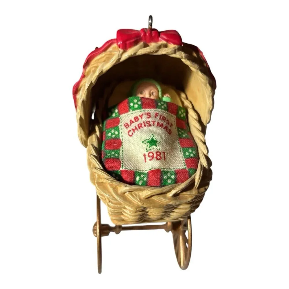 Vintage 1981 Hallmark Keepsake Ornament Baby's First Christmas Baby Buggy